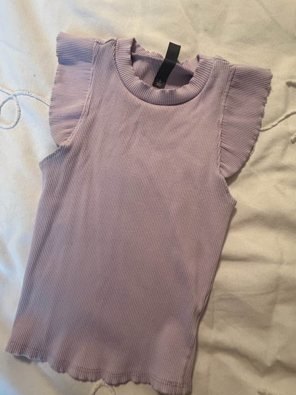 Lilac Ribbed Ruffle Sleeve Tank